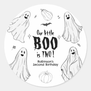 Adesivo Redondo Little Boo Faz Dois no Halloween 2º Aniversário
