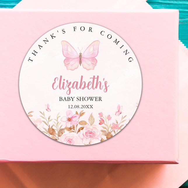 Adesivo Redondo Little Butterfly is on the Way, Baby Shower  (Criador carregado)