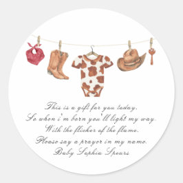 Adesivo Redondo Little cowboy baby shower - Prayer candle label
