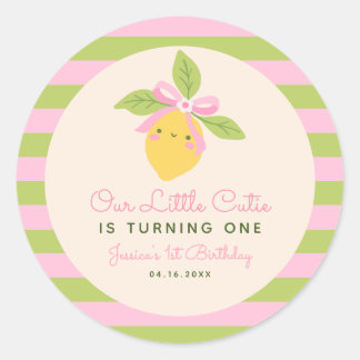 Adesivo Redondo Little Cutie Lemon Fruit Retro 1st Birthday 