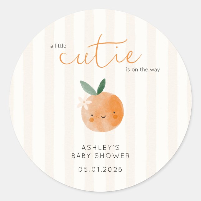 Adesivo Redondo Little Cutie Orange Citrus Baby Shower (Frente)