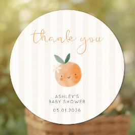 Adesivo Redondo Little Cutie Orange Citrus Baby Shower Thank You