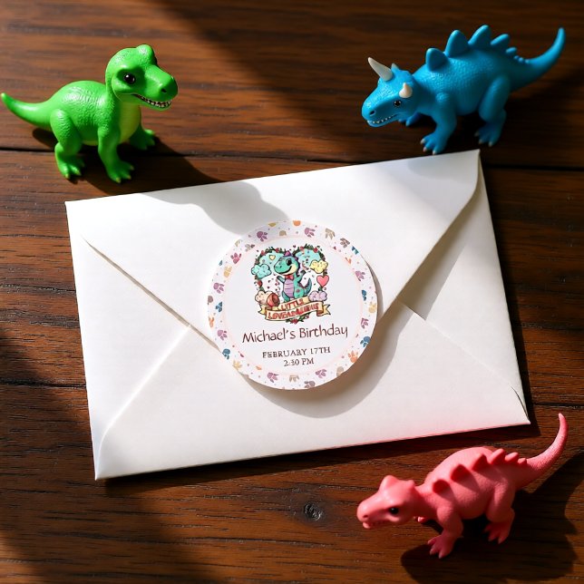 Adesivo Redondo Little Dino Kid's Birthday Party (Criador carregado)