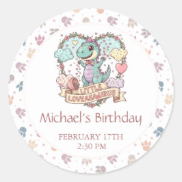 Adesivo Redondo Little Dino Kid's Birthday Party