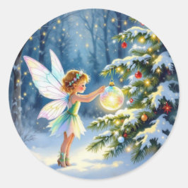 Adesivo Redondo Little Fairy Decorating Christmas Trees