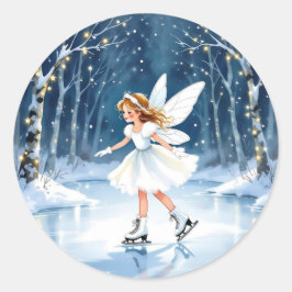 Adesivo Redondo Little Fairy Ice Skating Christmas