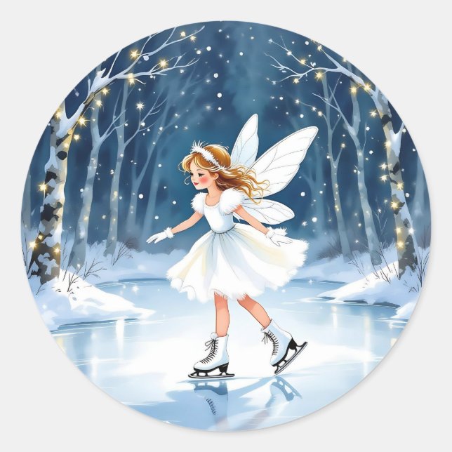 Adesivo Redondo Little Fairy Ice Skating Christmas (Frente)