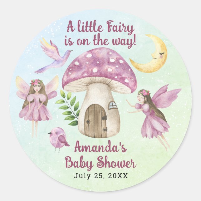 Adesivo Redondo Little Fairy Whimsical Baby Shower (Frente)