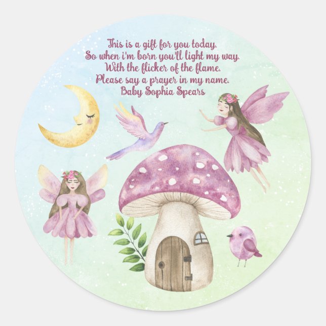 Adesivo Redondo Little Fairy Whimsical Baby Shower Prayer (Frente)