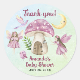 Adesivo Redondo Little Fairy Whimsical Baby Shower Thank you