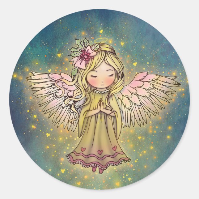 Adesivo Redondo Little Golden Angel Christmas Holiday  (Frente)
