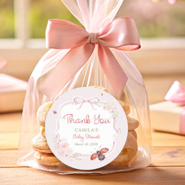 Adesivo Redondo Little Love Bug Bloom Pink Baby Shower Thank you
