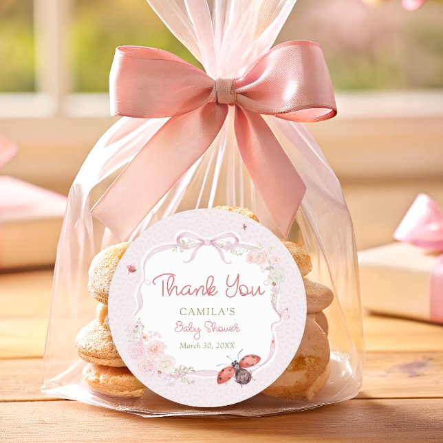 Adesivo Redondo Little Love Bug Bloom Pink Baby Shower Thank you (Criador carregado)