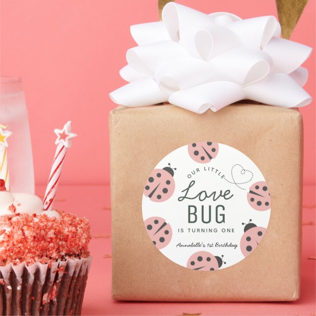 Adesivo Redondo Little Love Bug Pink Ladybug Birthday (Festa)