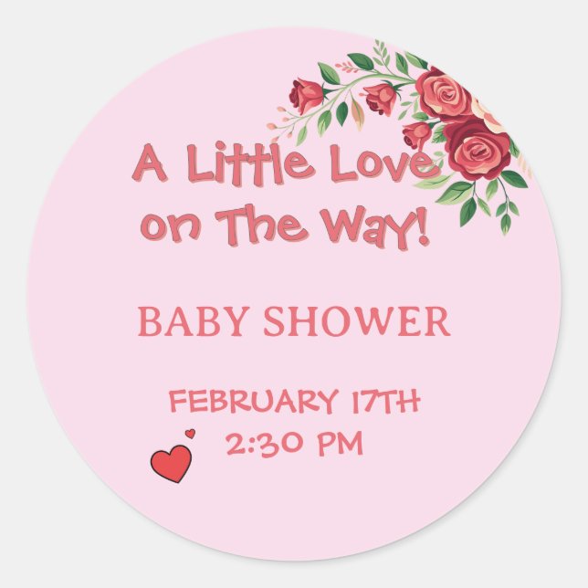 Adesivo Redondo Little Love On The Way! Pink Baby Shower  (Frente)