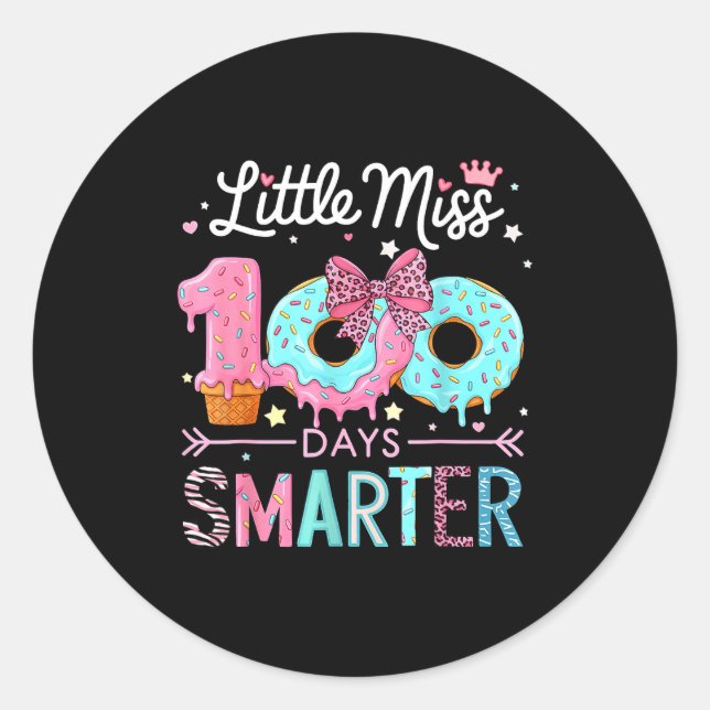 Adesivo Redondo Little Miss 100 Days Smarter Kids Girls 100th Day  (Frente)