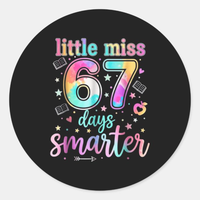 Adesivo Redondo Little Miss 67 Days Smarter 67 Days Of School Six  (Frente)