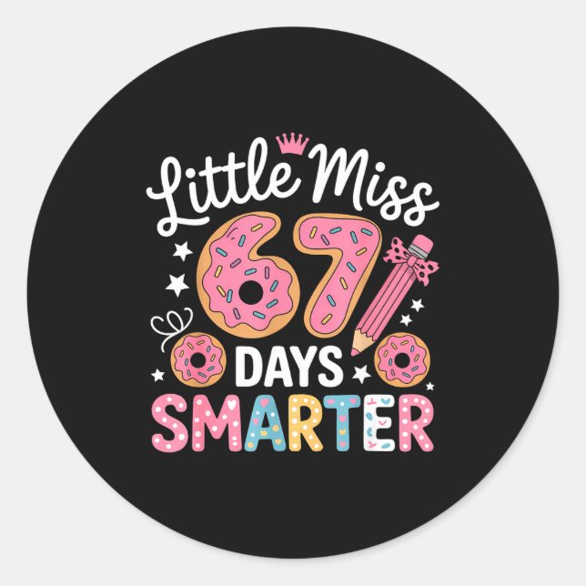 Adesivo Redondo Little Miss 67 Days Smarter Kids Girls 67th Day Of (Frente)