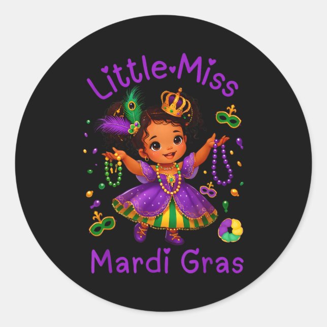 Adesivo Redondo Little Miss Mardi Gras Messy Bun Girls Kids New Or (Frente)