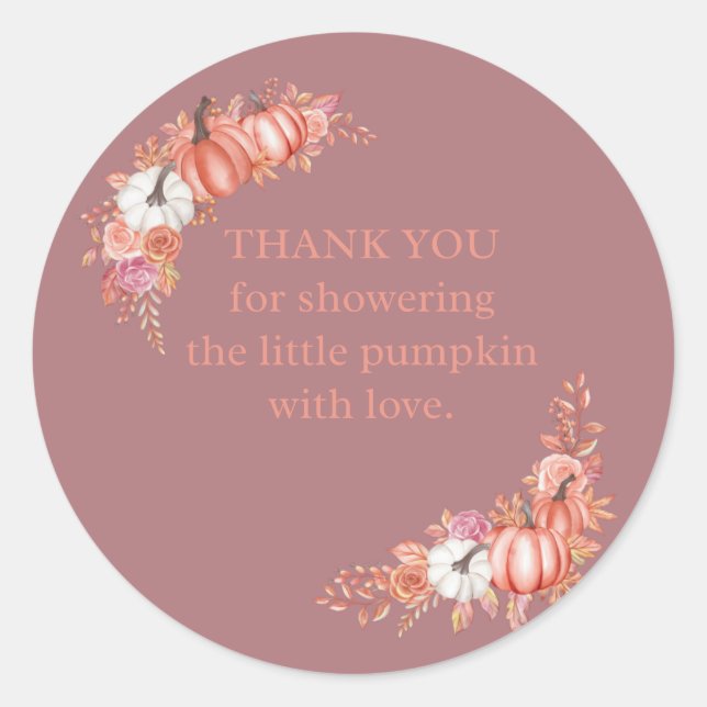 Adesivo Redondo Little Pumpkin Baby Shower Thank You Sticker (Frente)