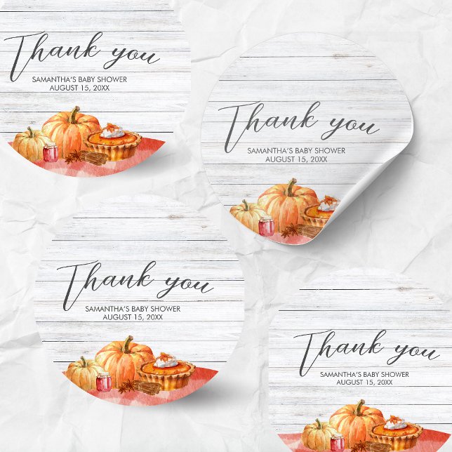 Adesivo Redondo Little Pumpkin Fall Picnic Baby Shower (Pumpkin Fall Baby Shower Round Sticker)