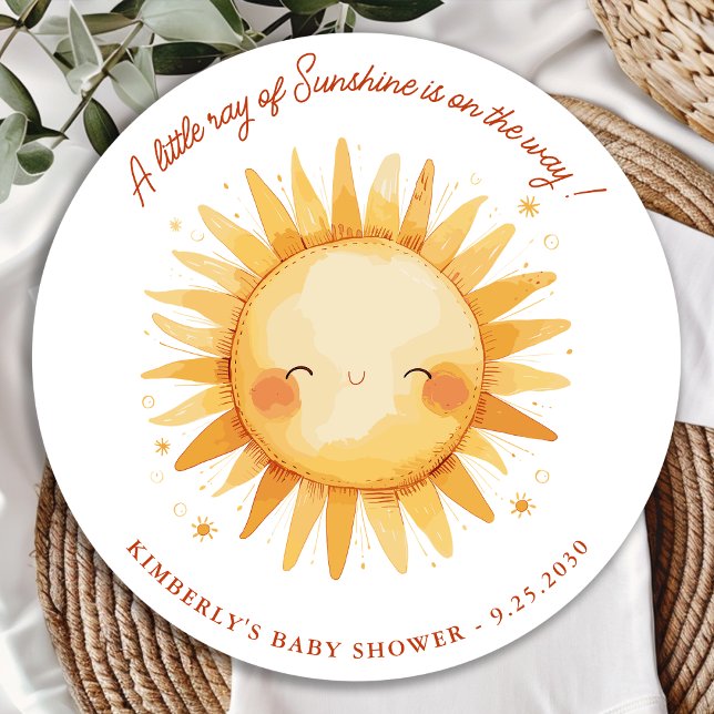 Adesivo Redondo Little Ray of Sunshine Boho Sun Cute Baby Shower (Criador carregado)