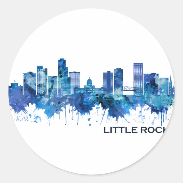 Adesivo Redondo Little Rock Arkansas Skyline Blue (Frente)