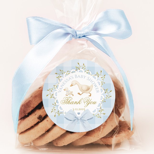 Adesivo Redondo Little Silly Goose Blue Baby Shower Thank you (Criador carregado)