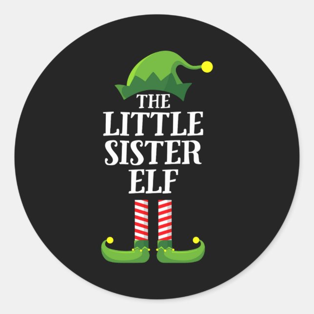 Adesivo Redondo Little Sister Elf Matching Family Group Christmas  (Frente)
