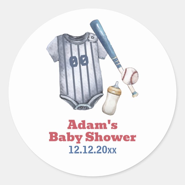 Adesivo Redondo Little Slugger Baseball Shirt Bottle Baby Shower  (Frente)