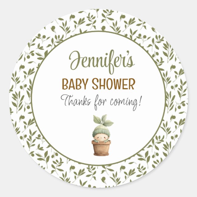 Adesivo Redondo Little Sprout Baby Shower Sticker (Frente)