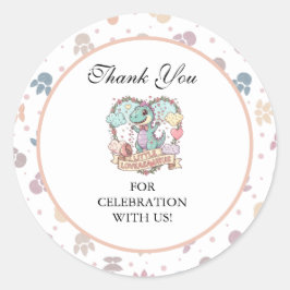 Adesivo Redondo Little Sweet Dino Birthday Party