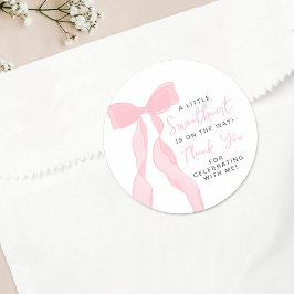 Adesivo Redondo Little Sweetheart Elegant Pink Bow Baby Shower