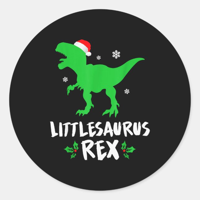 Adesivo Redondo Little T Rex Matching Family Christmas Dinosaur Sh (Frente)