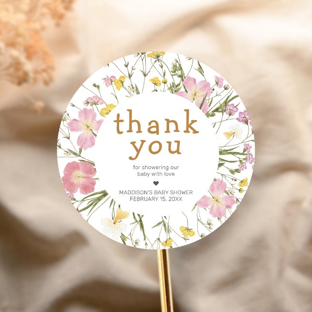 Adesivo Redondo Little Wildflower Boho Baby Shower (Little Wildflower Baby Shower Sticker)