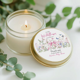 Adesivo Redondo Little Wildflower Floral Girl Pink Bow Baby Shower