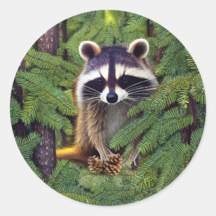 Adesivo Redondo Little Woodland Wilderness Raccoon