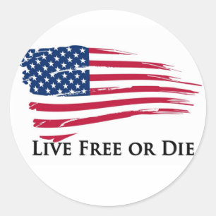 Adesivo Redondo Live Free Or American Flag - New Hampshire