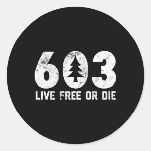 Adesivo Redondo Live Free Ou Die 603 Tree Nh Area Code
