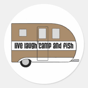 Adesivo Redondo "Live, Laugh, Camp and Fish"