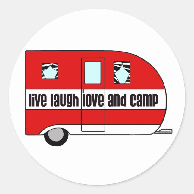 Adesivo Redondo Live, Laugh, Love and Camp (Frente)