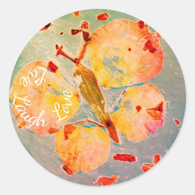 Adesivo Redondo Live Laugh Love belas borboletas de arte (Frente)