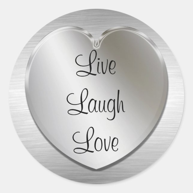Adesivo Redondo Live Laugh Love On Silver Heart (Frente)