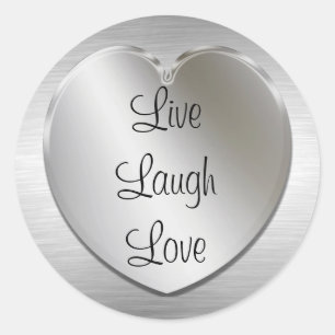 Adesivo Redondo Live Laugh Love On Silver Heart