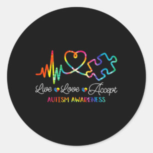 Adesivo Redondo Live Love Aceitar Autismo Sensibilização Tie Dye A