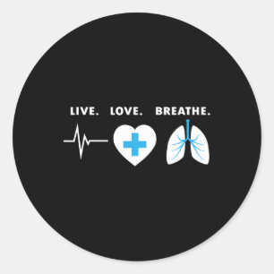 Adesivo Redondo Live Love Breathe - Presente Terapista Respiratóri