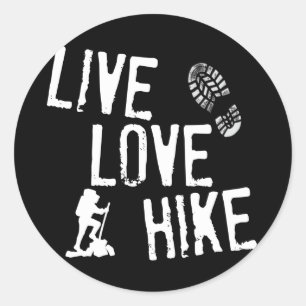Adesivo Redondo Live, Love, Hike