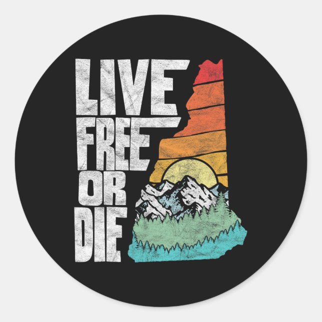 Adesivo Redondo Live Or Die Retro New Hampshire Nature  (Frente)