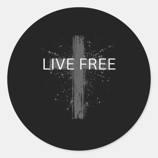 Adesivo Redondo Live Text Christian, Patriotic Cross Flag Faith Do (Frente)