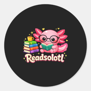 Adesivo Redondo Livrário fofo e engraçado axolotl readsolotl livro